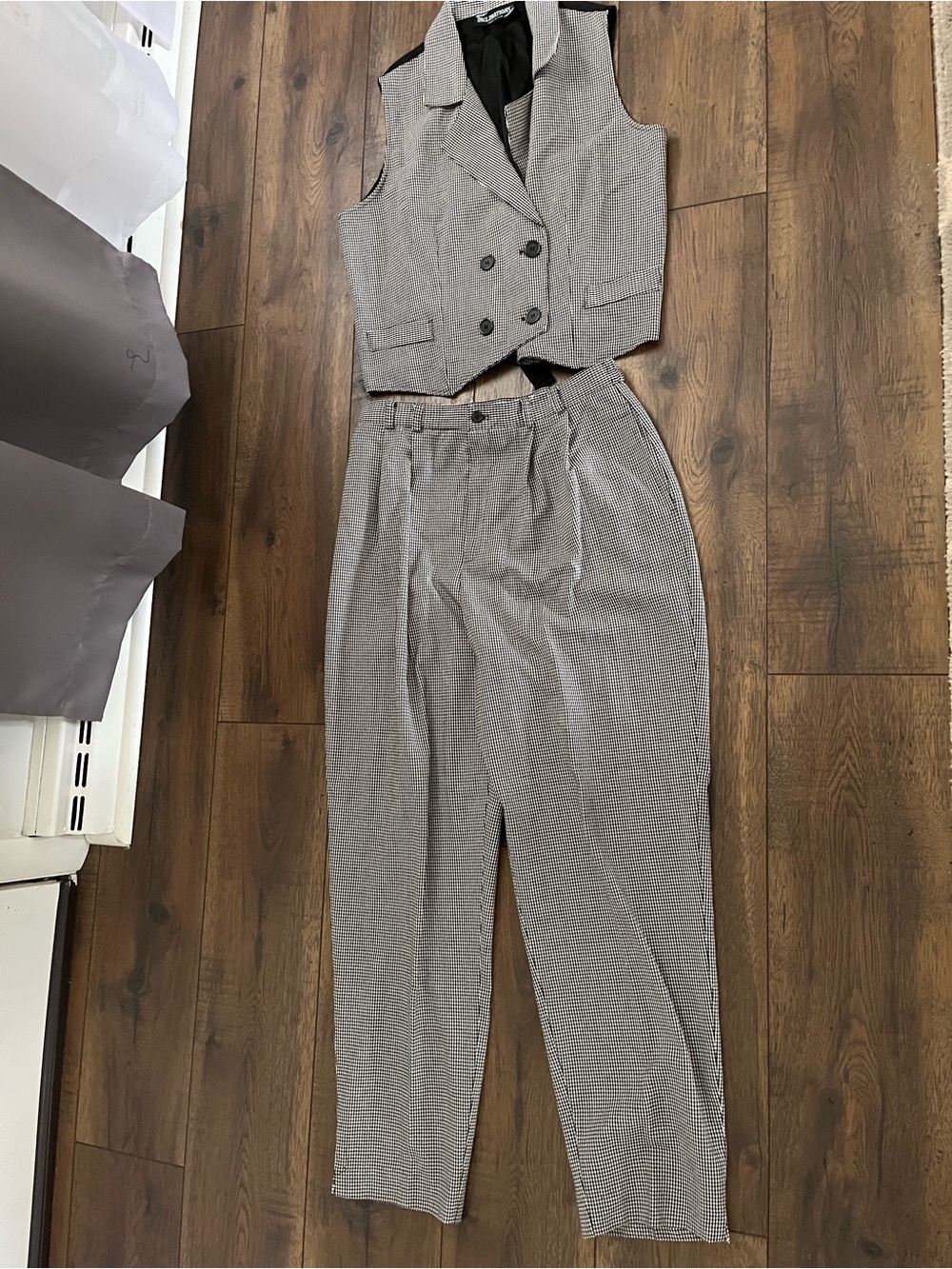 Tailored Houndstooth Sleeveless Vest & Trousers Set - Gray